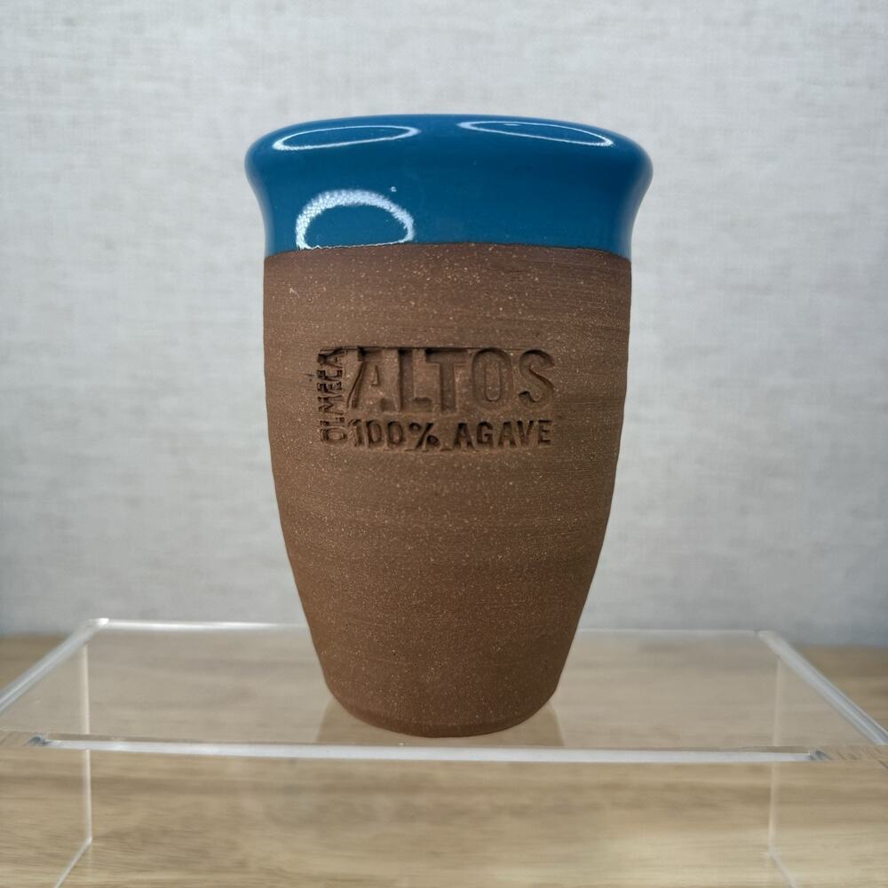Olmeca Altos 100% Agave Tequila Terra Cotta Pottery Cantaritos Cup Mug Glass 4.5